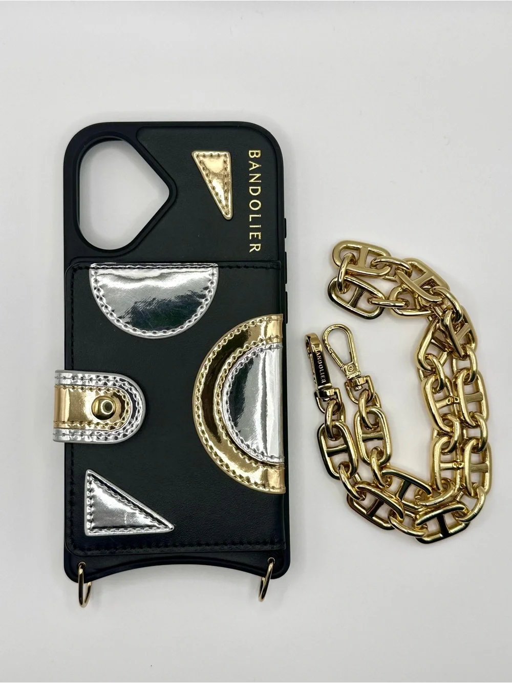 Bandolier Isla Magsafe Wristlet Phone Case Black Gold iPhone 16 Card Slots